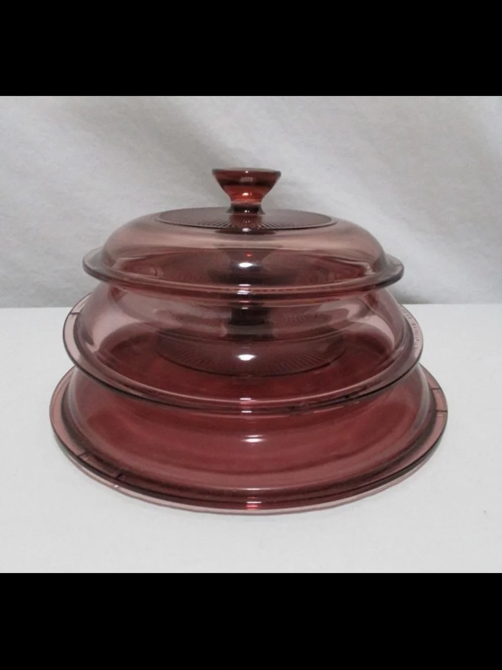 Vintage Corning VISIONS cranberry pink fluted Pyrex glass lids 3 PIECE SET